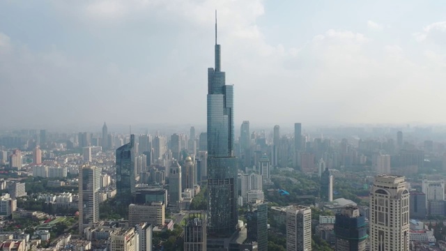 江苏南京城市天际线紫峰大厦航拍景观视频素材