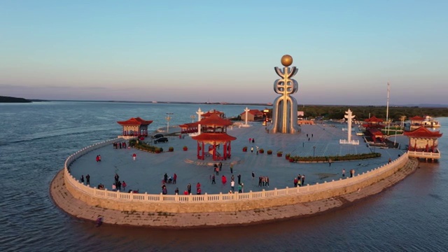 黑龙江抚远黑瞎子岛东极广场 4K航拍视频视频素材