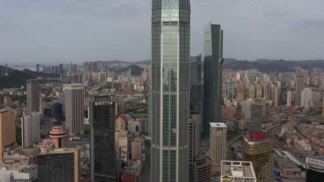 航拍大连城市风光金融中心楼宇建筑群视频素材