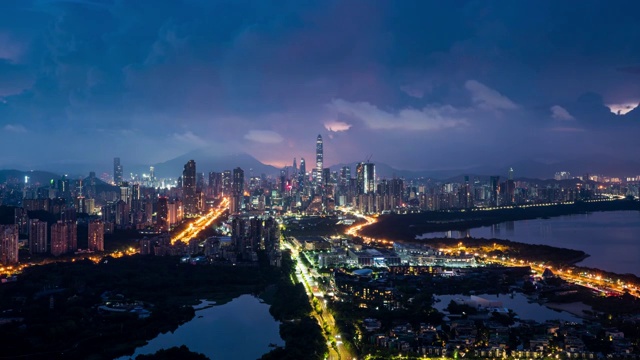 深圳市主城区清晨天亮4K城市风光延时摄影视频素材