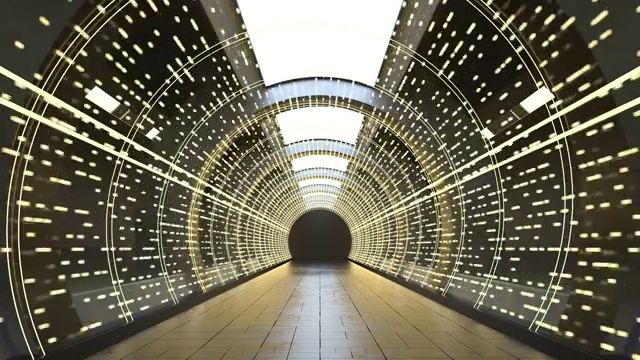 黑暗隧道内的霓虹发光线条 3D渲染视频素材