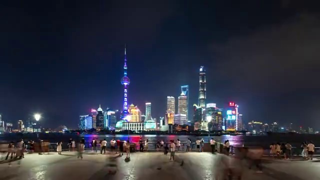 上海陆家嘴金融区夜景大范围8k延时视频素材