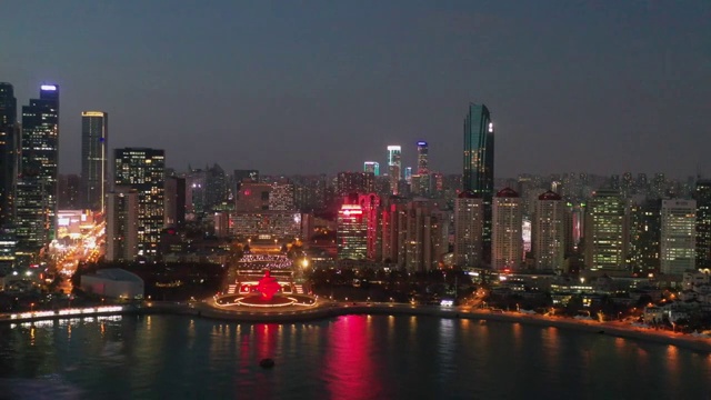 青岛城市风光夜景航拍视频素材