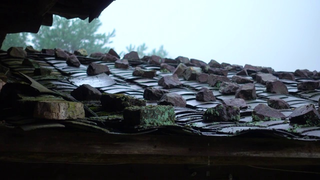 下雨天土楼瓦房老屋瓦房屋檐雨滴滴水意境禅意视频素材