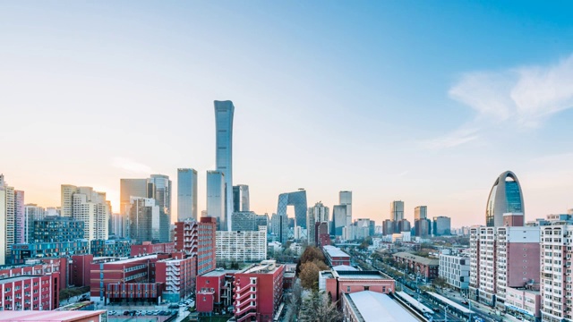 中国北京CBD建筑群高视角晴天风光延时摄影视频素材