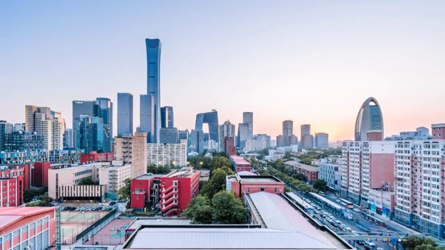 中国北京CBD建筑群高视角日转夜延时摄影视频素材