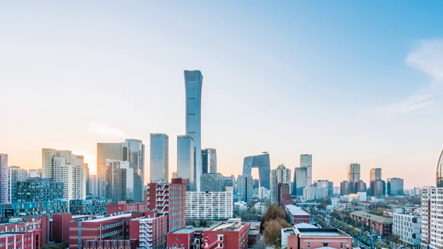 中国北京CBD建筑群高视角晴天风光延时摄影视频素材