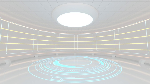 科幻圆形白色室内空间 3D渲染视频下载