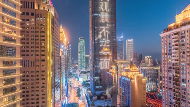 4K30P重庆CBD解放碑高楼日转夜霓虹灯夜景延时视频素材