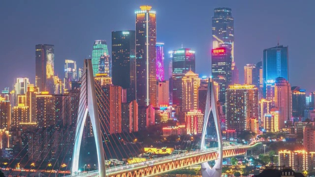 4K60P重庆主城高楼桥梁日落渐变夜景延时视频素材