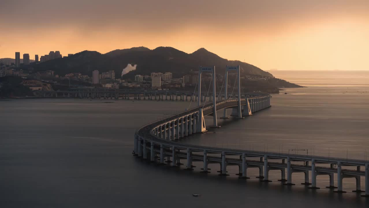 大连星海湾大桥清晨延时摄影视频下载