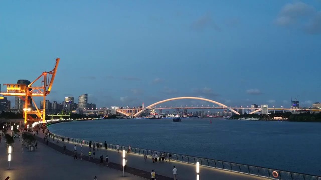 徐汇滨江东看卢浦大桥延时夏夜晚右运镜蓝天多云视频素材