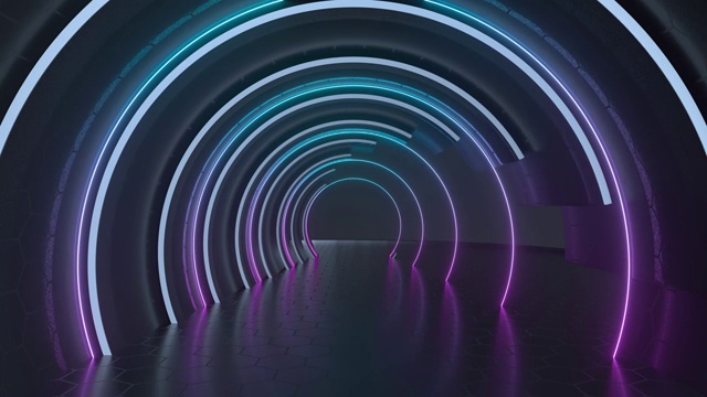 旋转的霓虹隧道 3D渲染视频素材