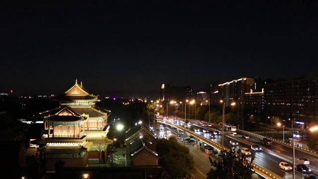 中国北京市城市风光：雍和宫夜景视频素材