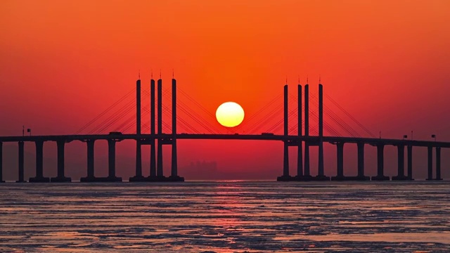 青岛胶州湾跨海大桥日落视频素材