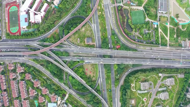 航拍视角下的上海罗山路立交桥俯拍4K高清视频视频素材