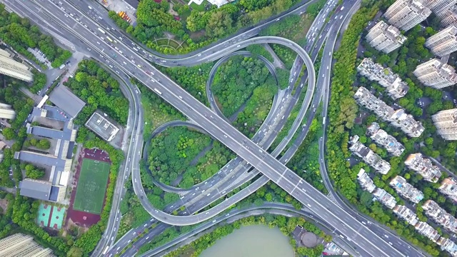 航拍视角下的上海白天龙阳路立交桥俯拍4K高清视频视频素材