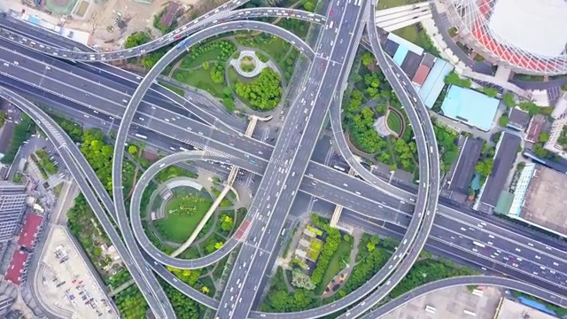 航拍视角下的上海中环共和新路立交桥俯拍4K高清视频视频素材