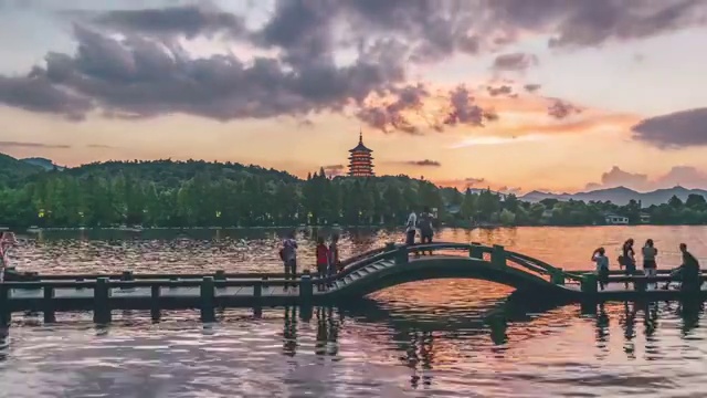杭州西湖雷峰塔延时视频视频素材