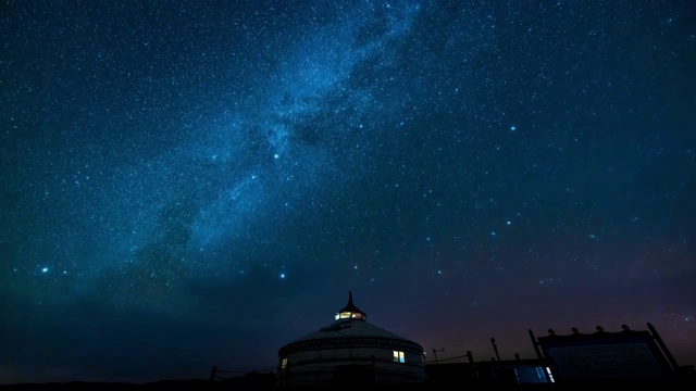 银河下的蒙古包延时摄影视频素材