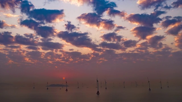 珠海桂山海上风电日出航拍视频下载