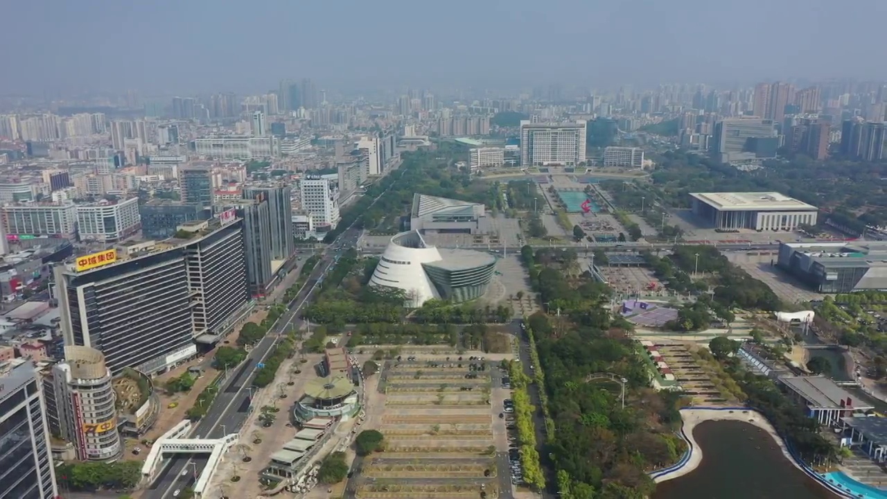 广东省东莞市人民政府中心广场和体育场航拍视频素材