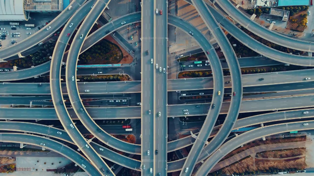 航拍城市立交桥交通视频素材