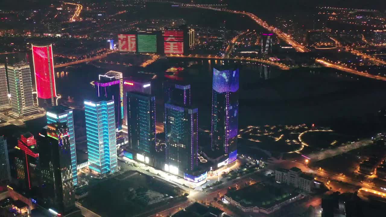 义乌CBD夜景4K航拍视频素材