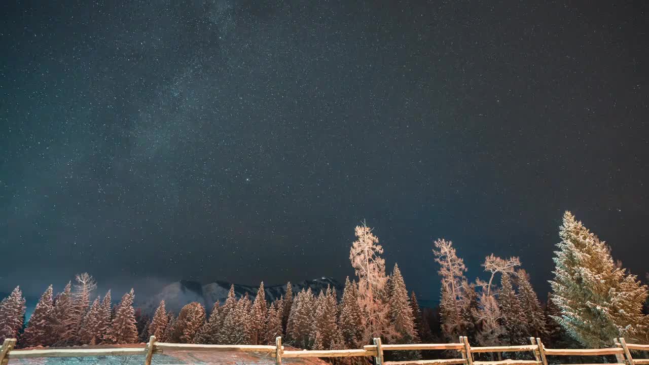 星空延时摄影 镜头结冰形成的特殊光斑 还拍到了流星视频素材