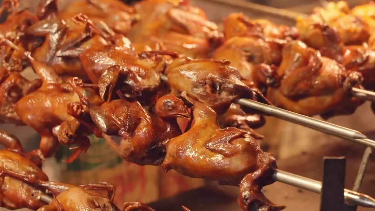 夜市小吃烤鸽子肉视频素材