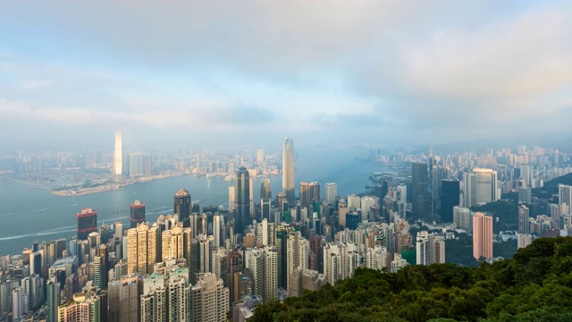 中国香港太平山顶香港维港建筑群外景日转夜延时视频素材