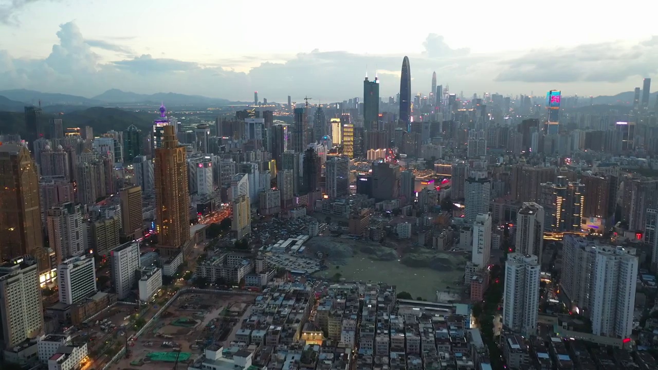 深圳罗湖区城市天际线风光航拍视频素材