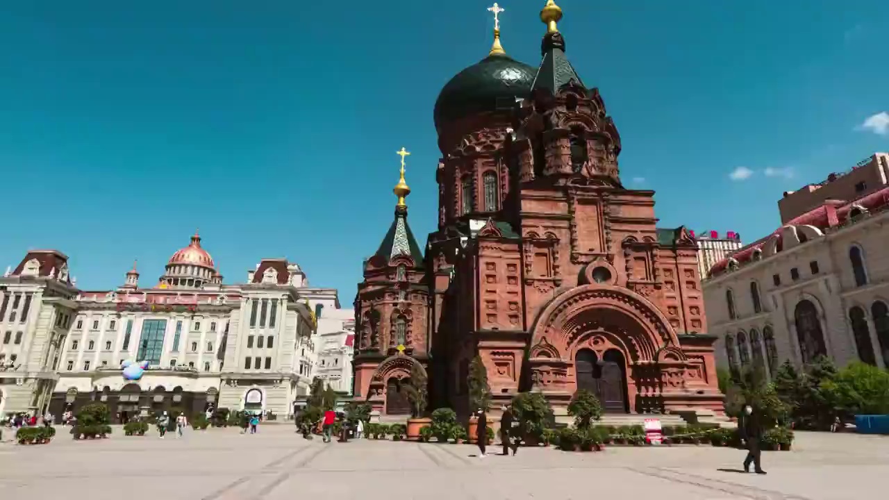 4K，哈尔滨，索菲亚教堂，四季变换，日转夜，延时摄影视频下载