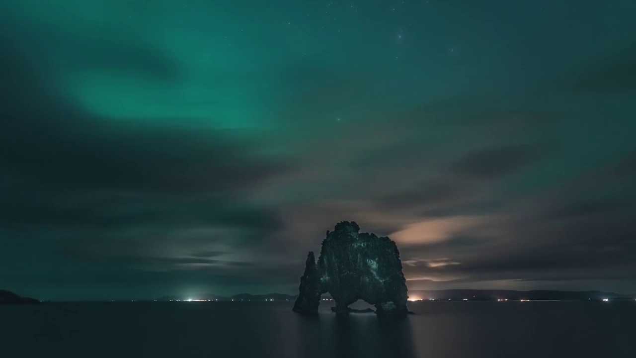 4K，极光，星空，欧洲，北欧，冰岛，犀牛石，大海，梦幻视频下载