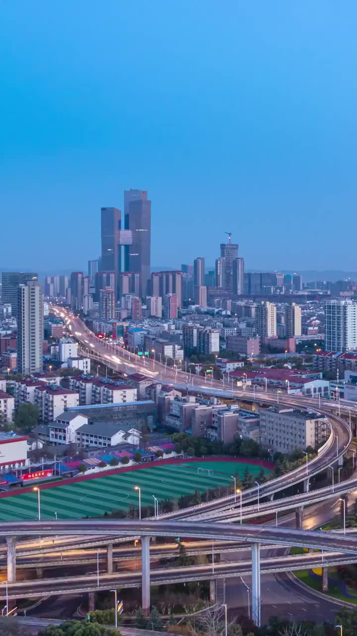 中国南京赛虹桥立交城市天际线延时视频素材