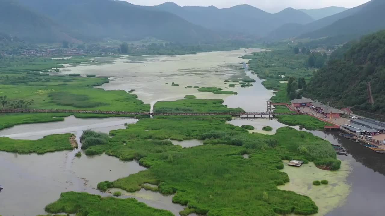 云南省丽江泸沽湖航拍风光视频素材