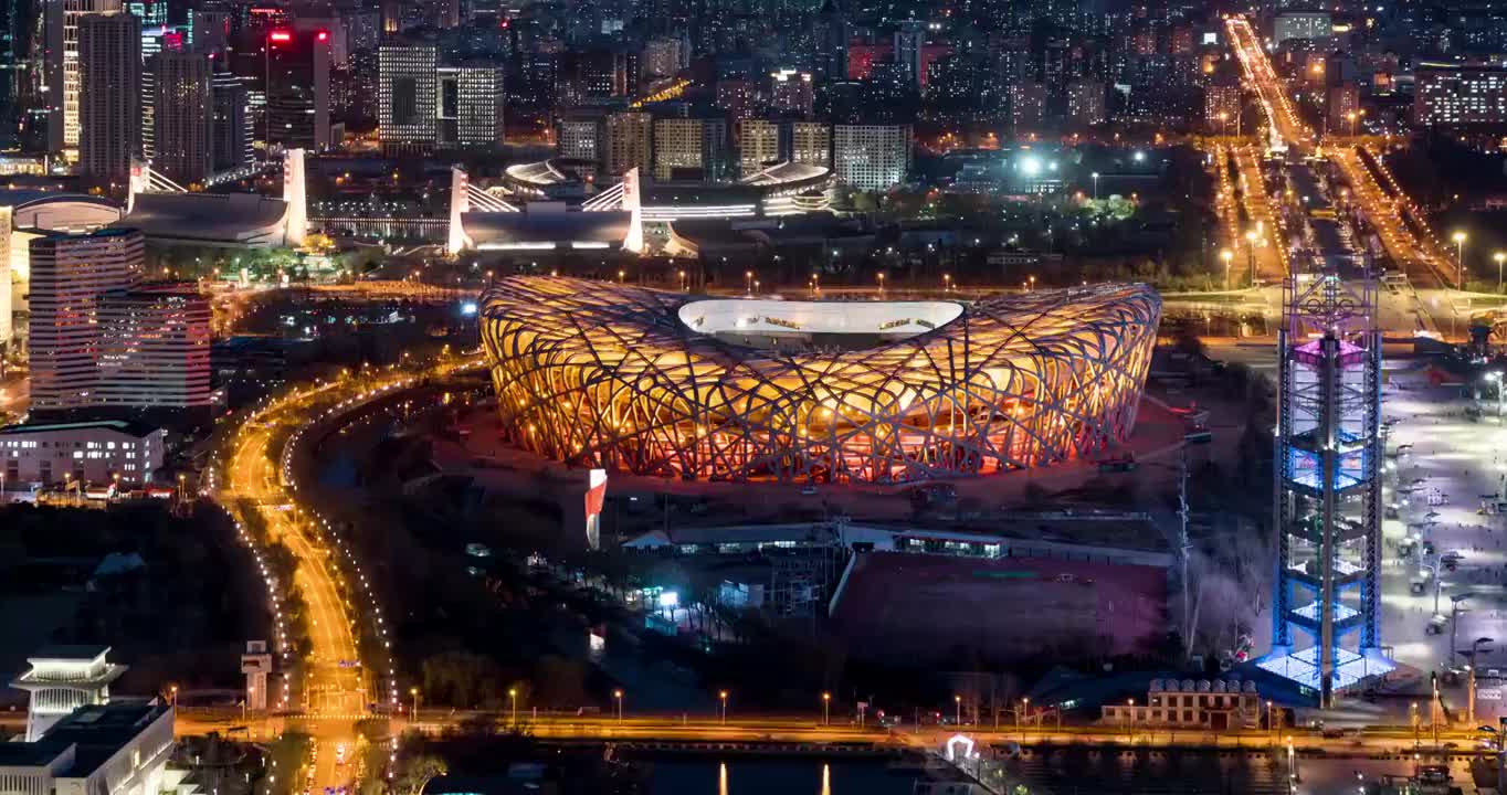 北京鸟巢夜景视频素材