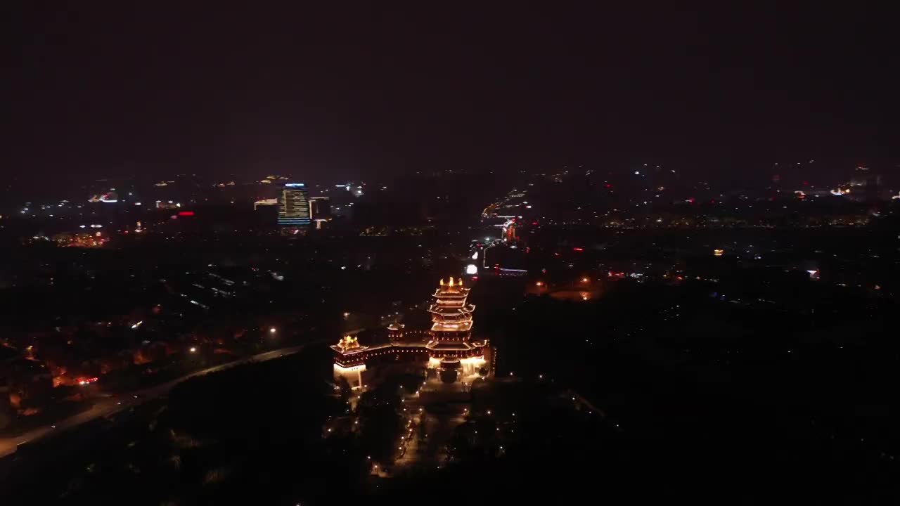 义乌市鸡鸣阁夜景4视频素材