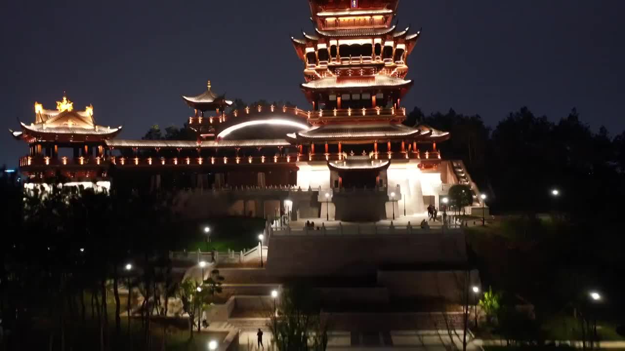 义乌市鸡鸣阁夜景5视频素材