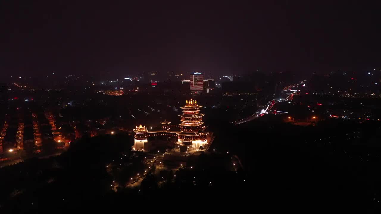 义乌市鸡鸣阁夜景10视频素材