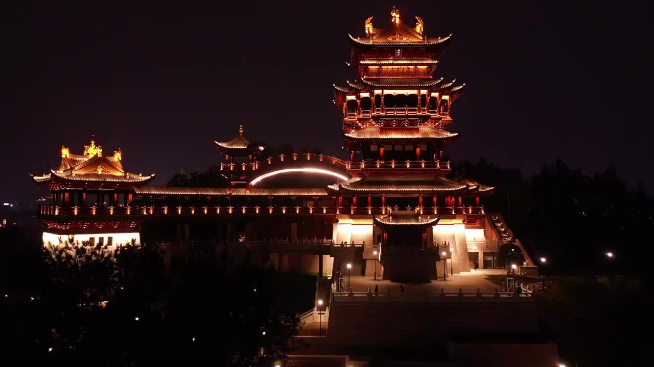 义乌市鸡鸣阁航拍夜景12视频素材