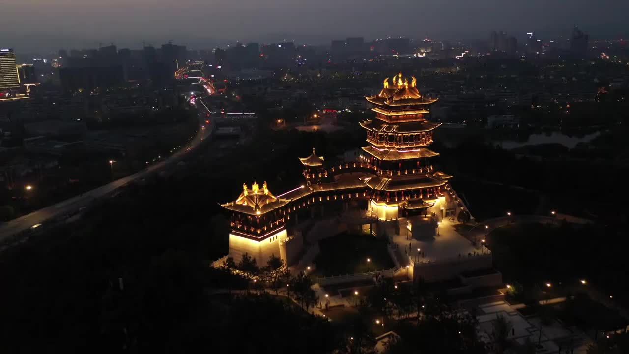 义乌市鸡鸣阁夜景30视频素材