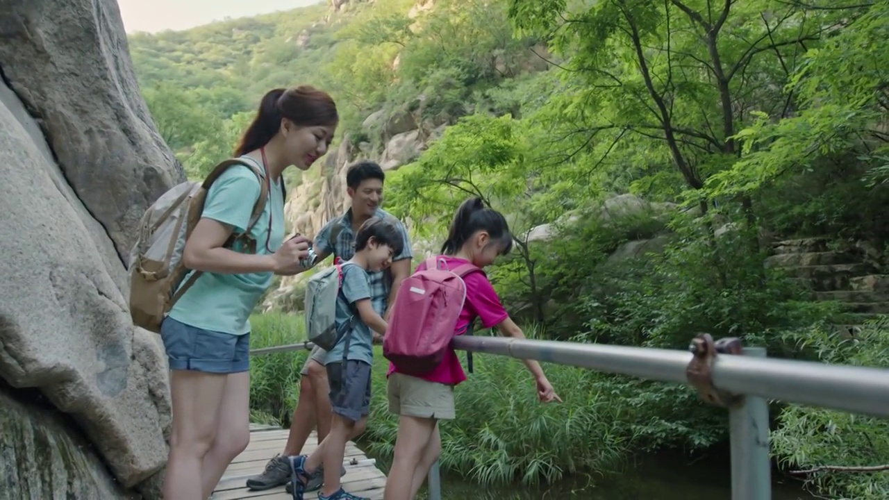 快乐的年轻家庭户外徒步旅行视频素材