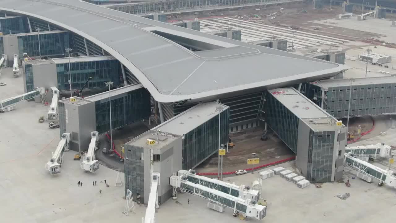 整体修建完毕的天府新机场视频素材