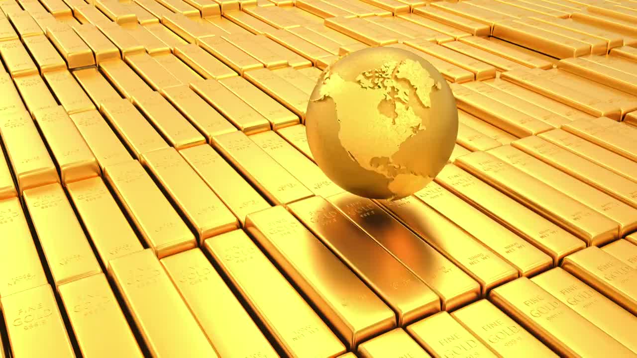 黄金金条和金色地球仪视频下载