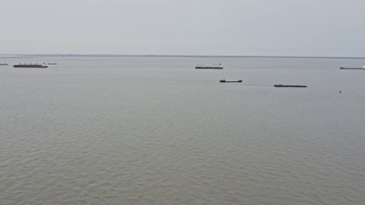 吴淞滨江上来来往往的货船视频下载