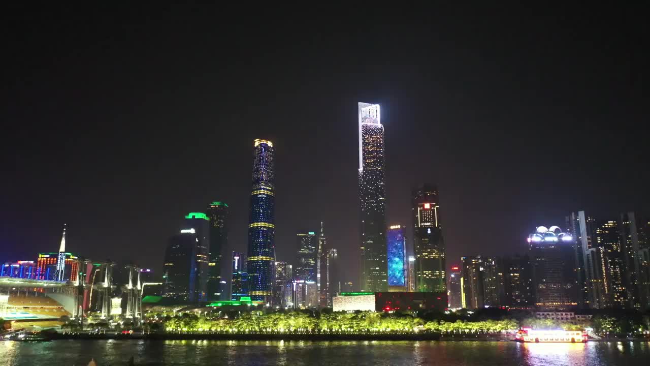 广东省广州市地标广州塔海心沙珠江新城CBD夜景航拍视频下载