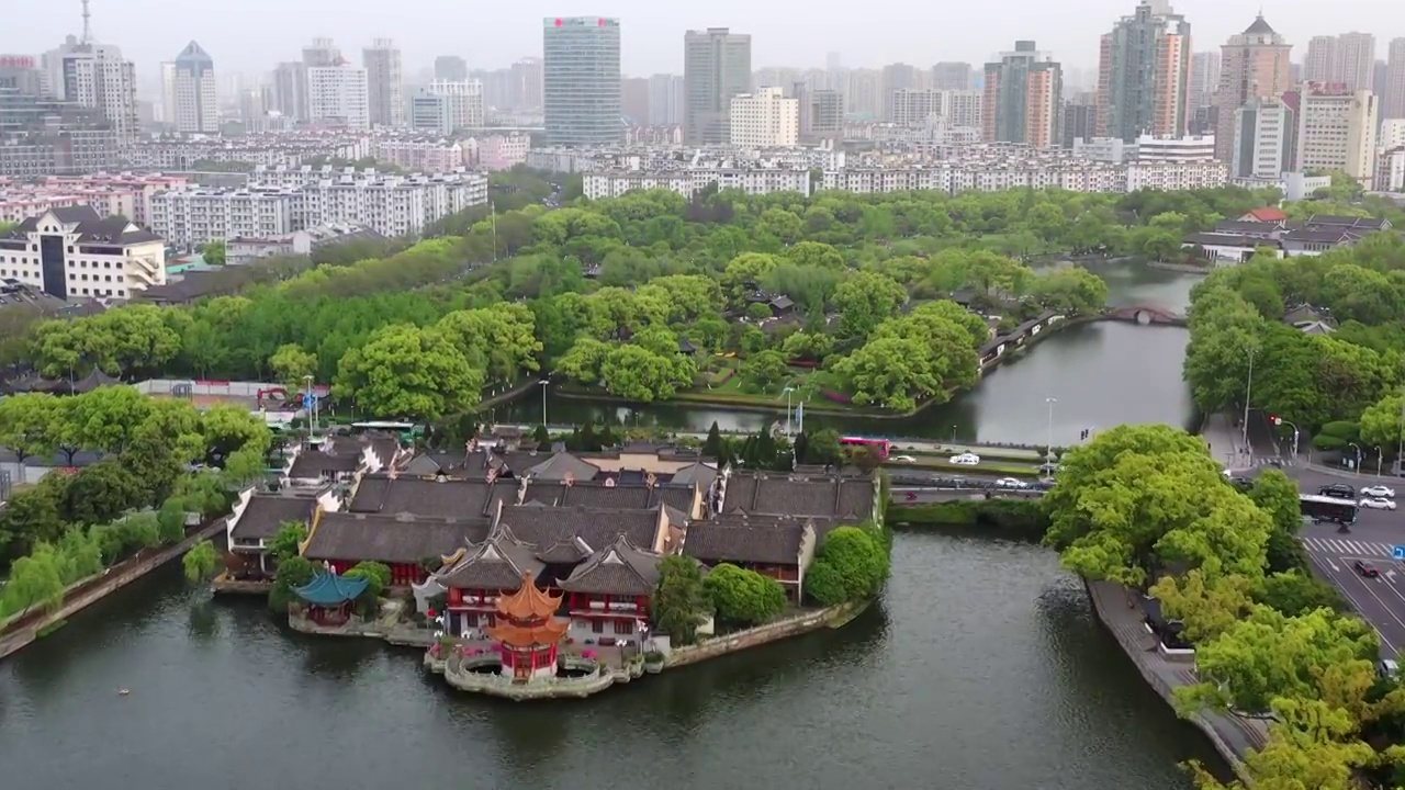 宁波城市风光月湖航拍4K视频视频素材