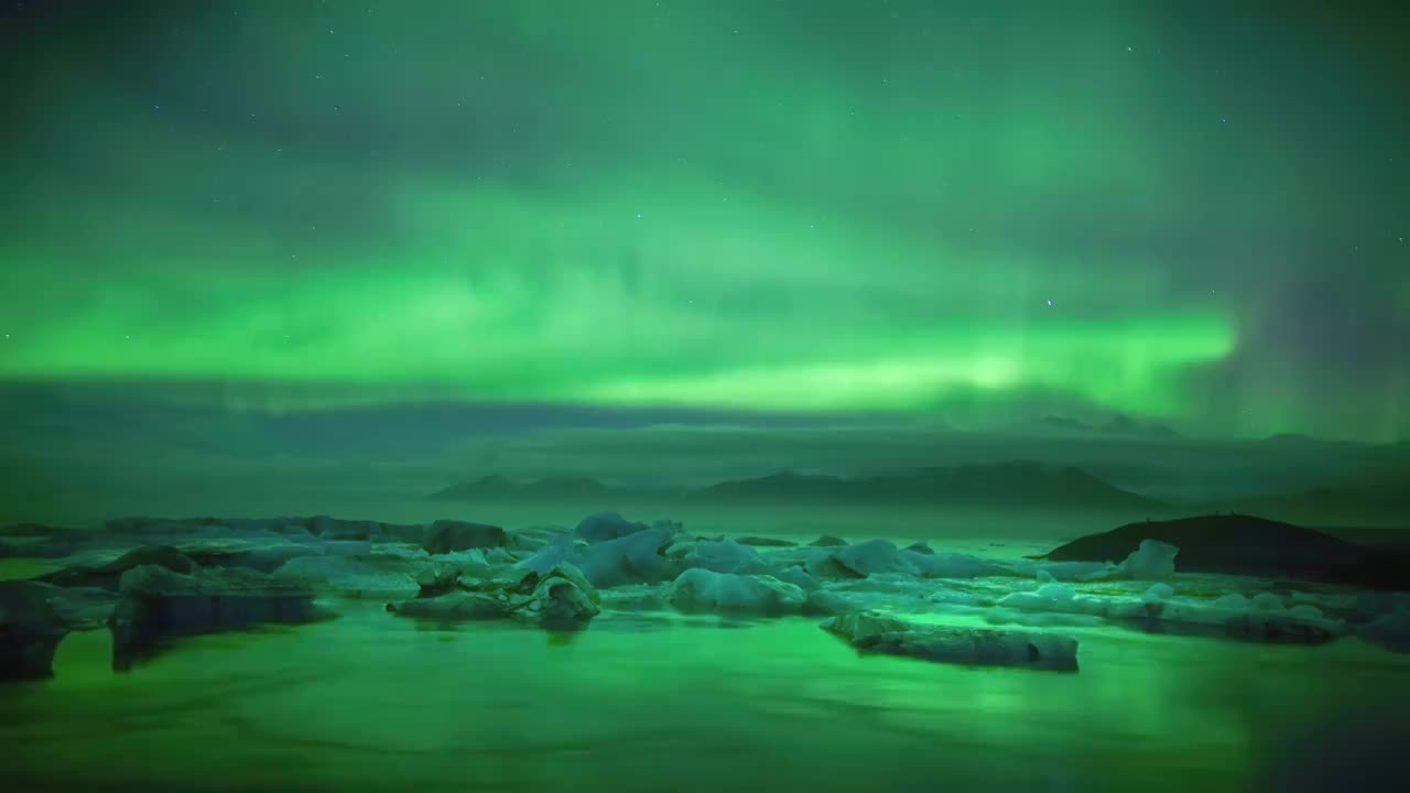 8K延时摄影冰岛杰古沙龙冰河湖极光视频下载
