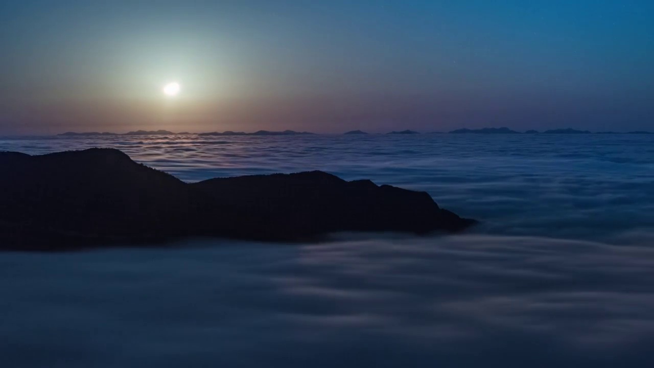 无地标的夜景云海月落星空视频素材